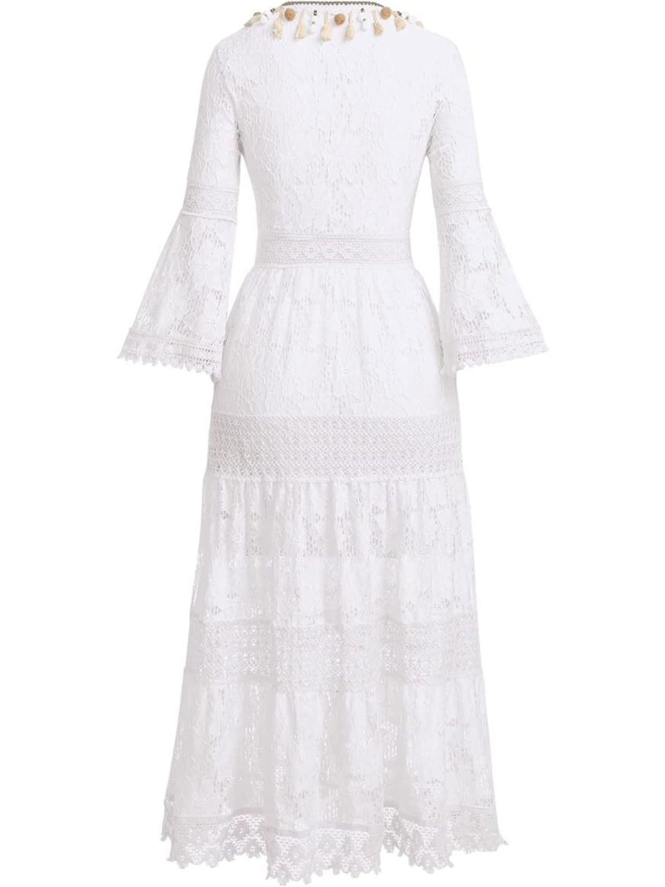 Bohemian Lace Maxi Dress with Bell Sleeves