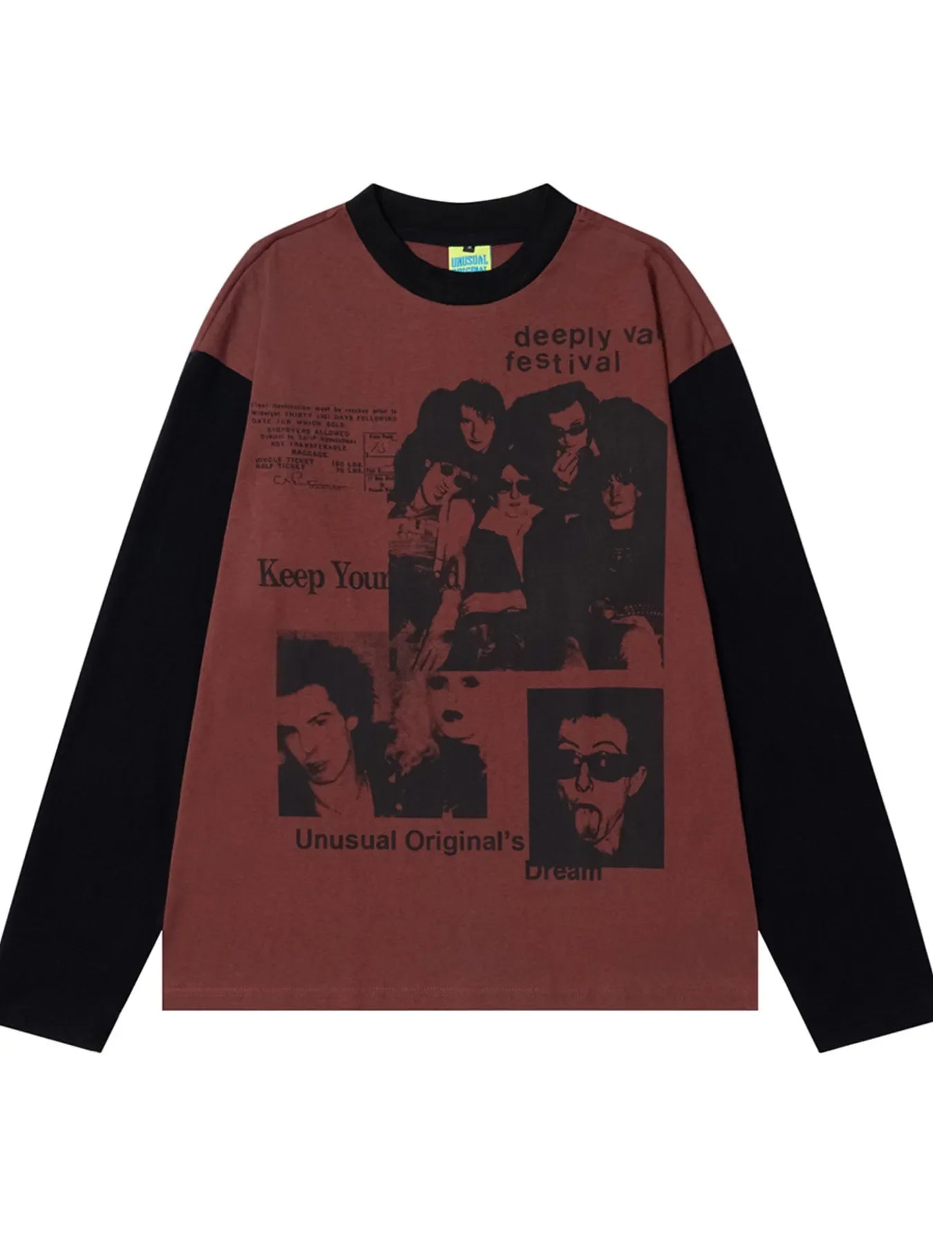 Men's Vintage Style Photo Print Contrast Sleeve T-Shirt