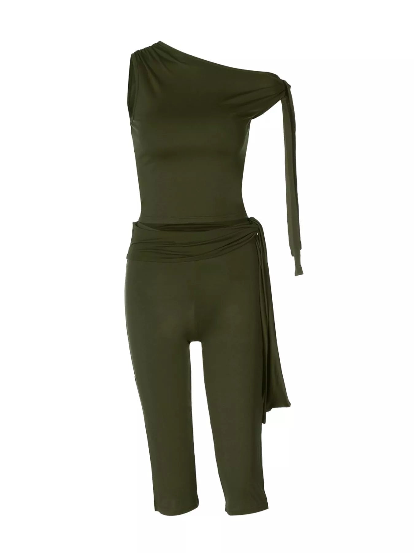 One-Shoulder Tie-Knot Top and Capris Set
