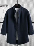 Men's Plus Size Casual Button Up Three-Quarter Sleeve Shirt