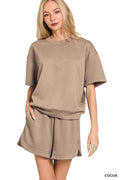 Zenana Scuba Short Sleeve Top & Shorts Set