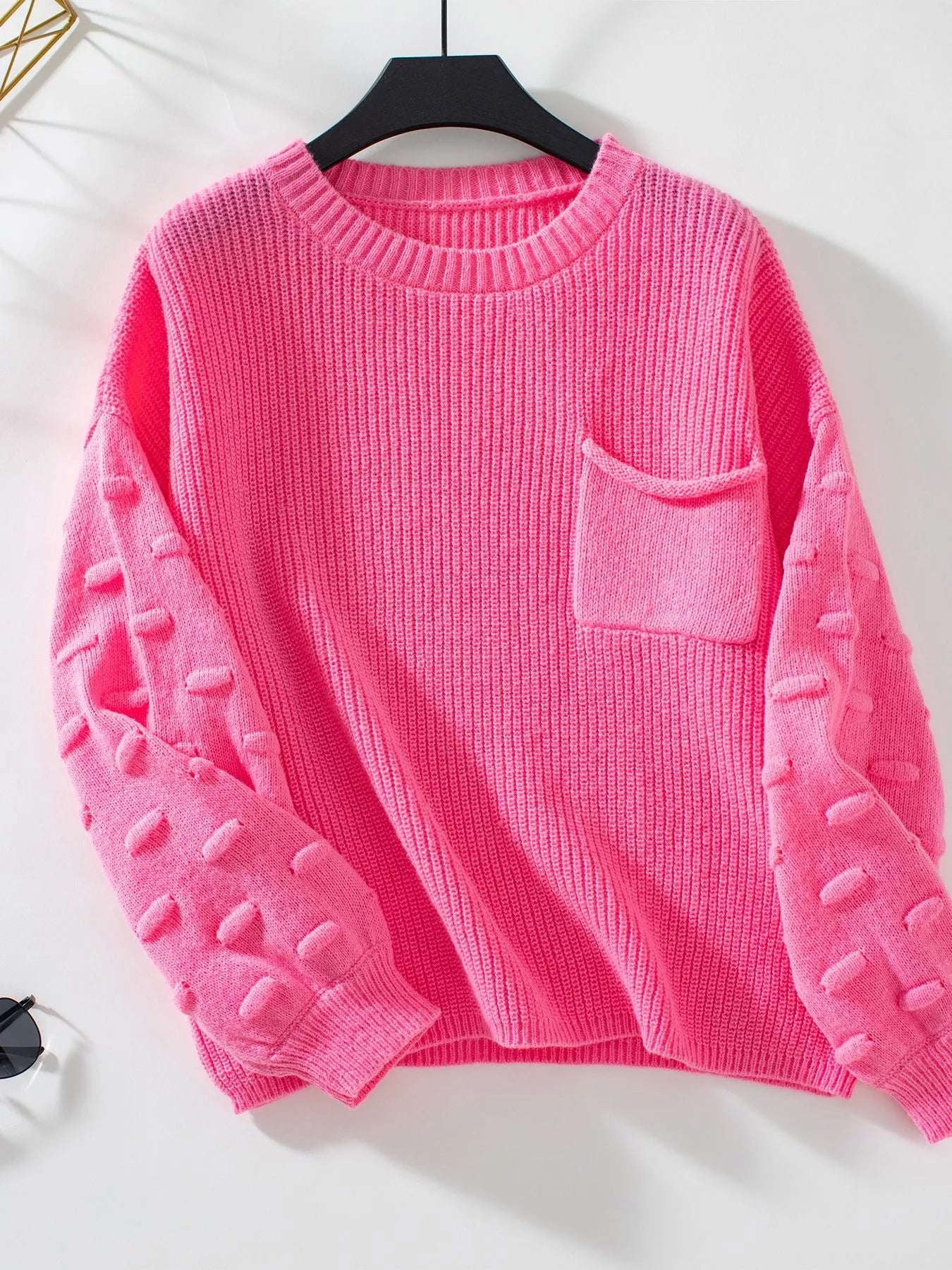 Pocket Detail Round Neck Sweater