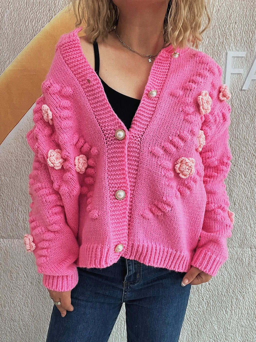 Flower Button Up Long Sleeve Cardigan