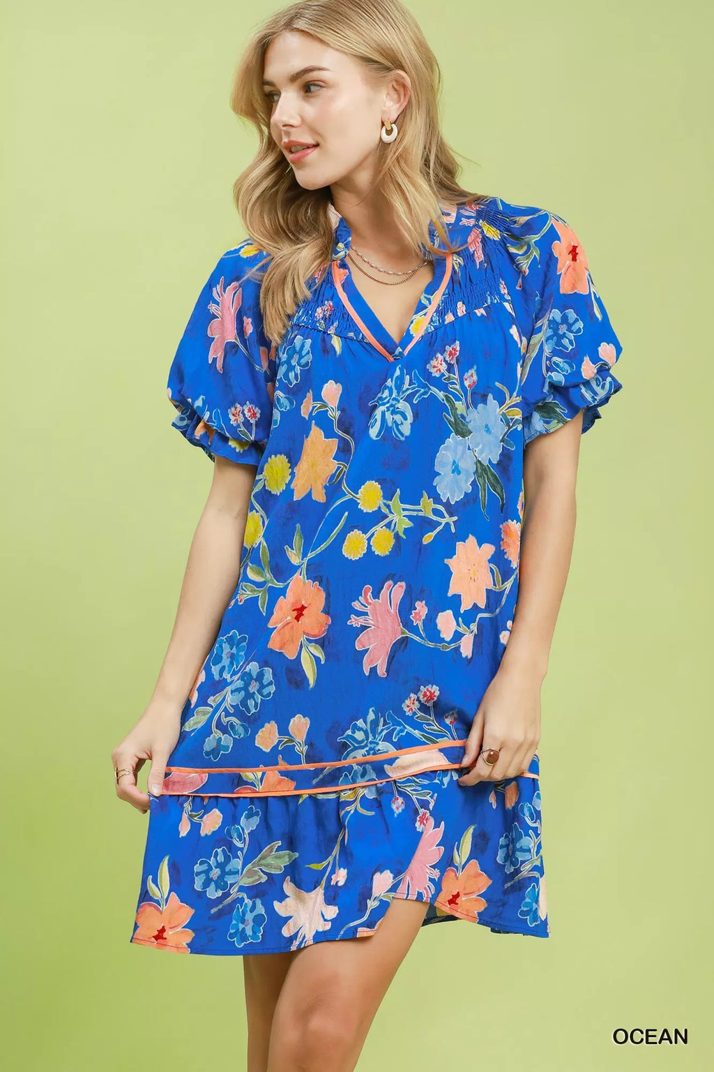 Umgee Floral Ruffle Hem Mini Dress