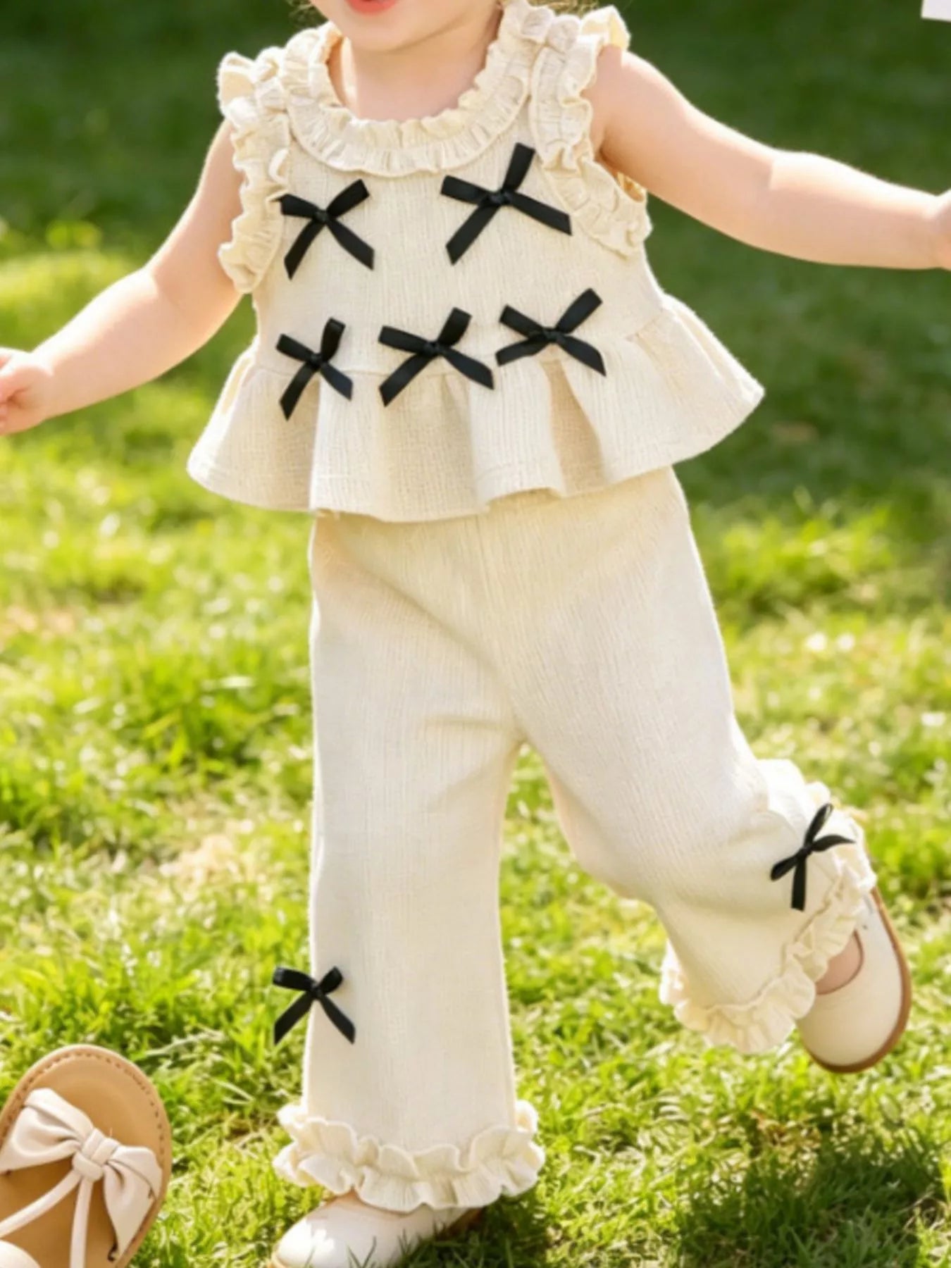Children's Bow Waffle Knit Top and Pants Set