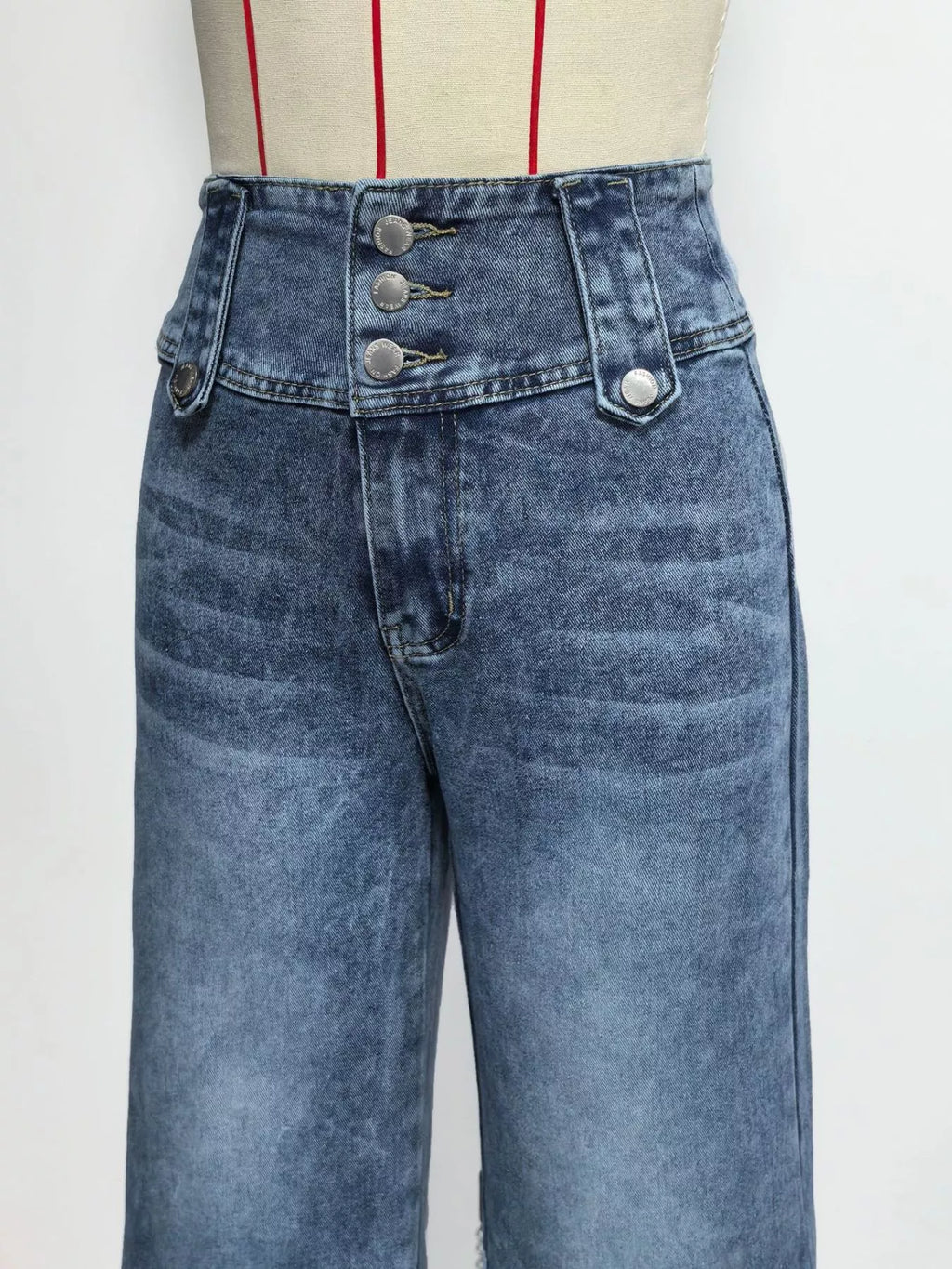 High Waist Button Decor Wide Leg Jeans