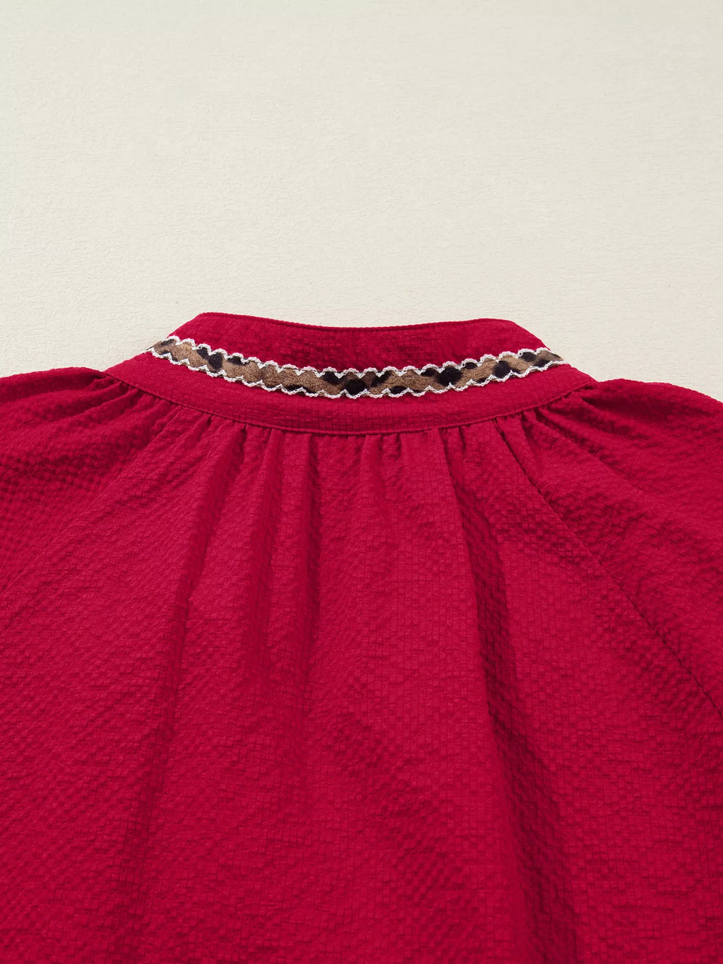 Leopard Notched Long Sleeve Blouse