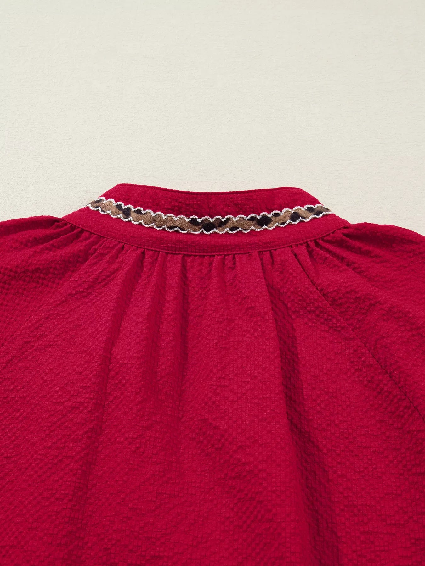 Leopard Notched Long Sleeve Blouse
