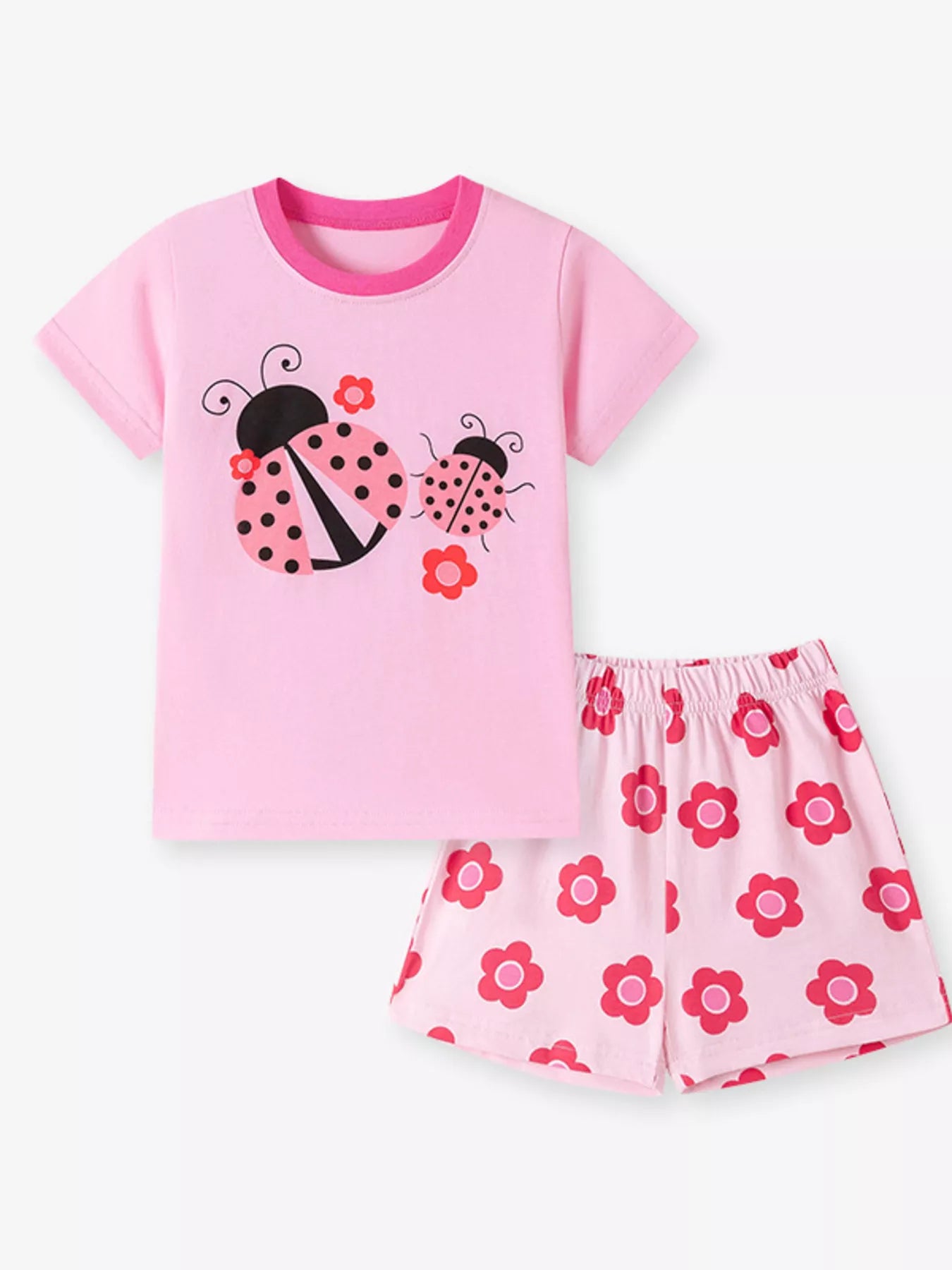 Children's Ladybug Graphic Short Sleeve Top and Shorts Set