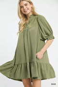 Umgee Lace Yoke Tiered Mini Dress