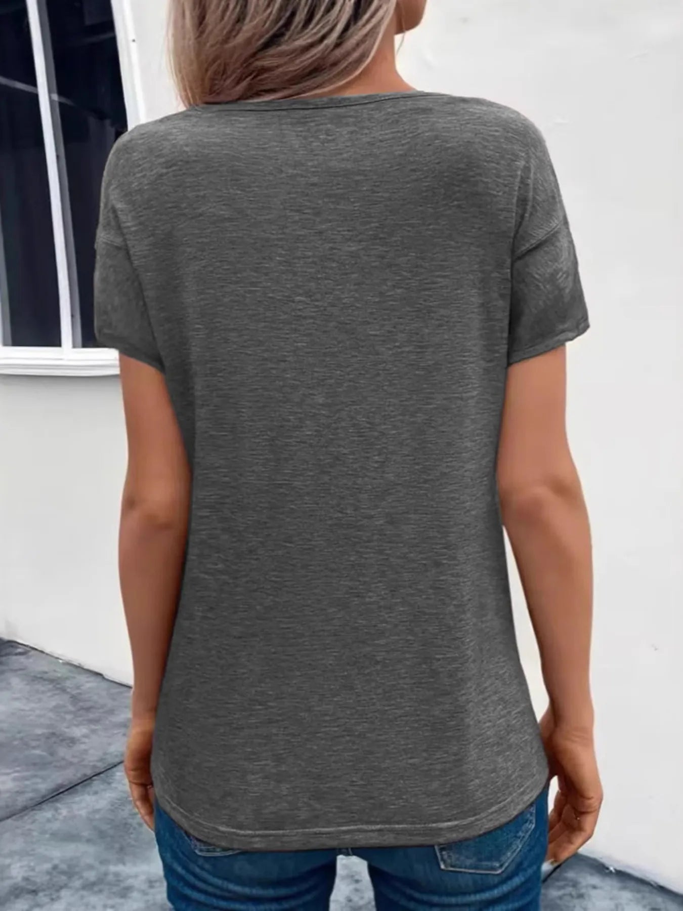 Short Sleeve V-Neck Ruched T-Shirt