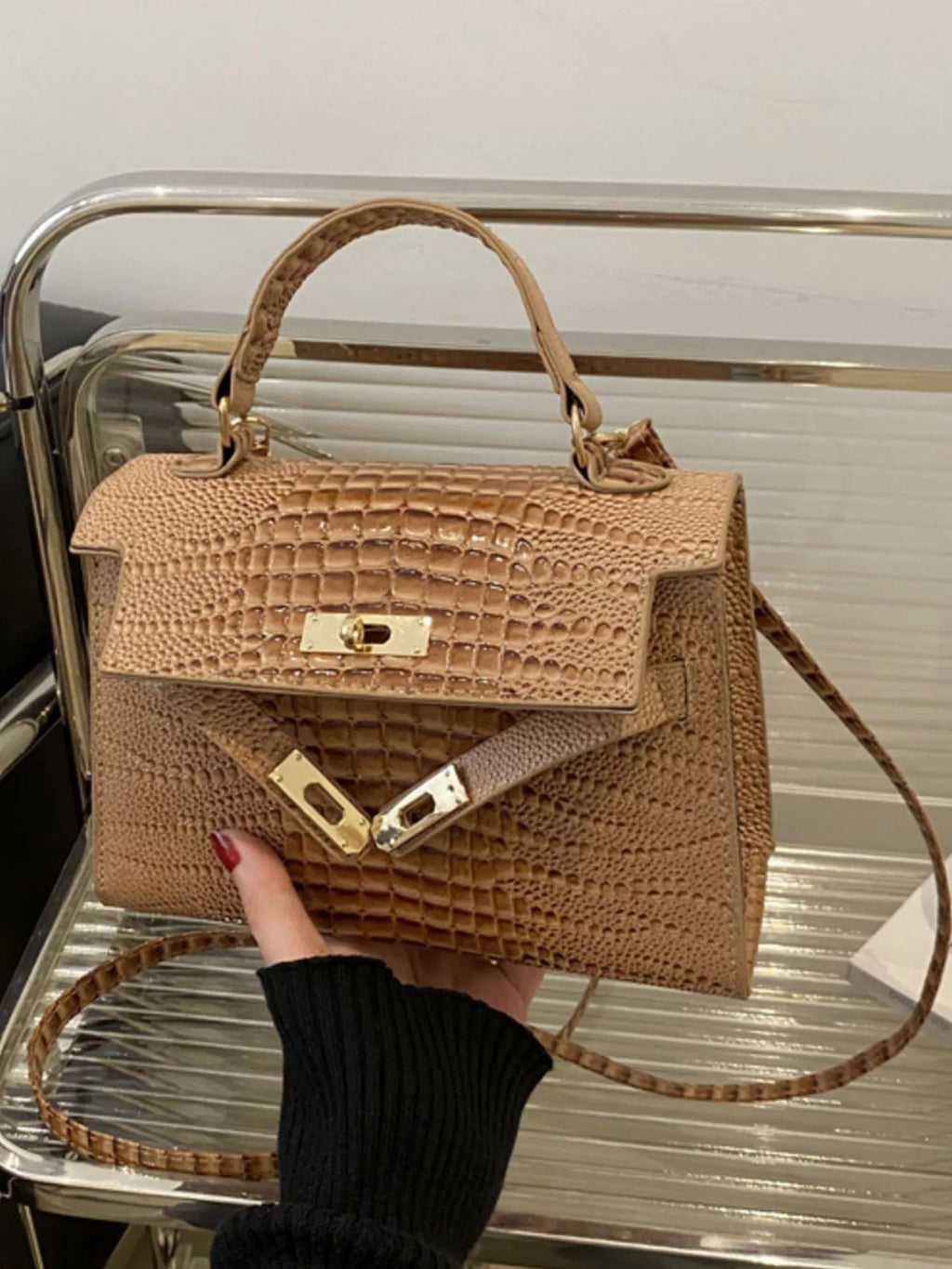 Embossed Flap Crossbody Bag