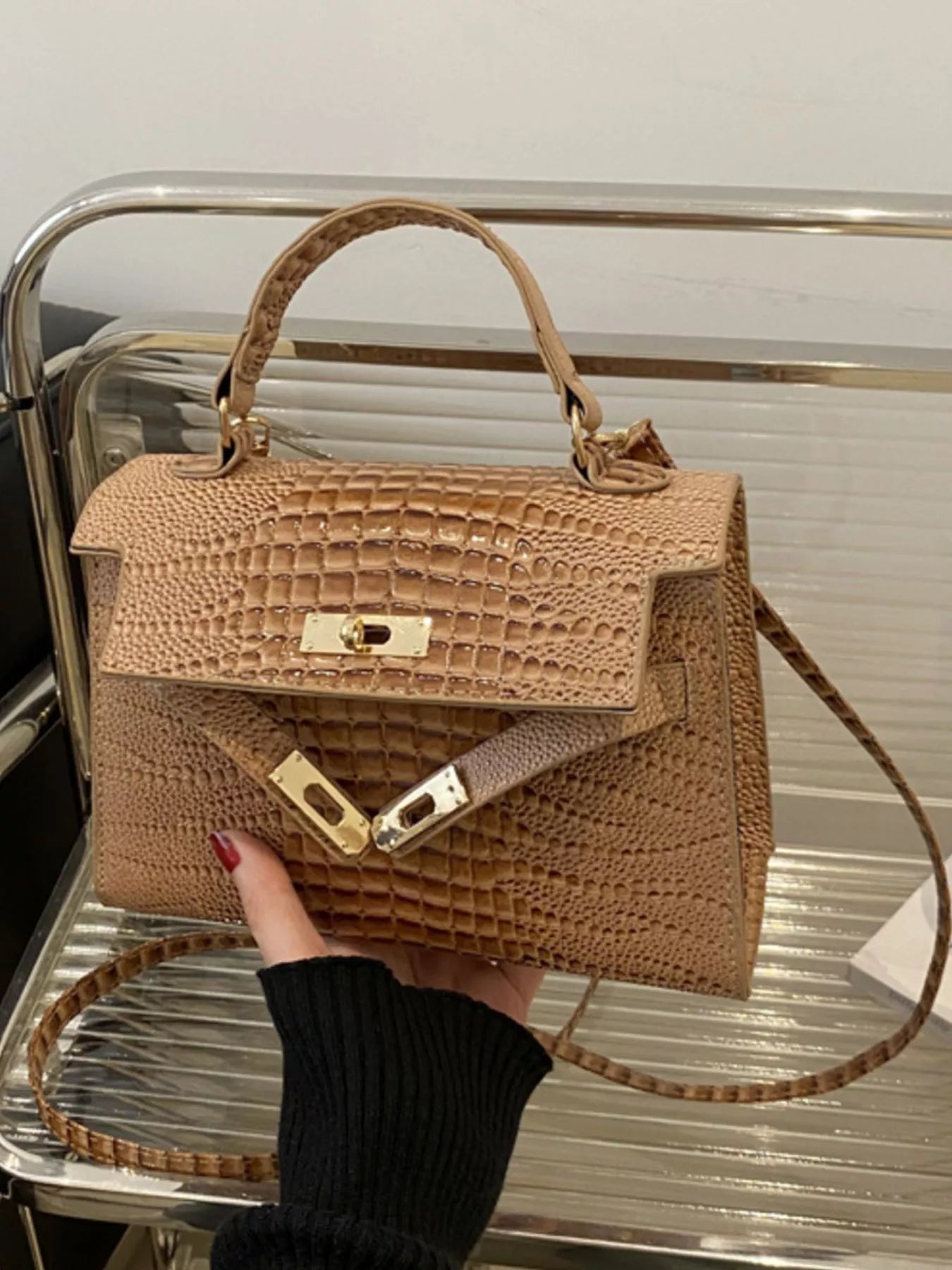 Embossed Flap Crossbody Bag