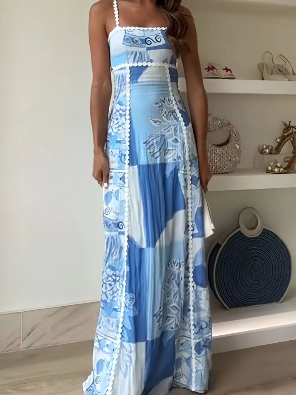 Bow Cutout Back Square Neck Maxi Dress