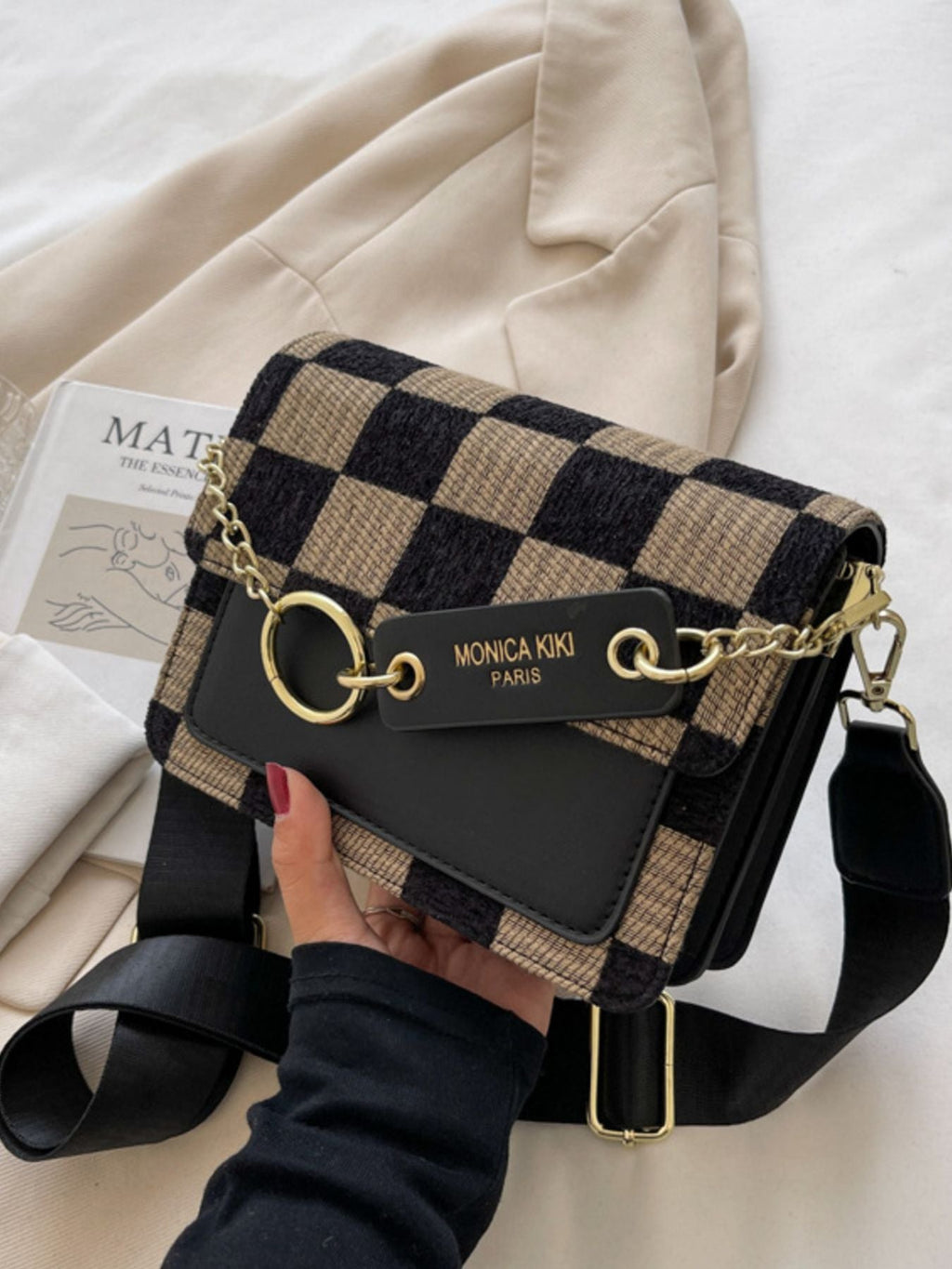 Checkered Pattern Flap Crossbody Bag