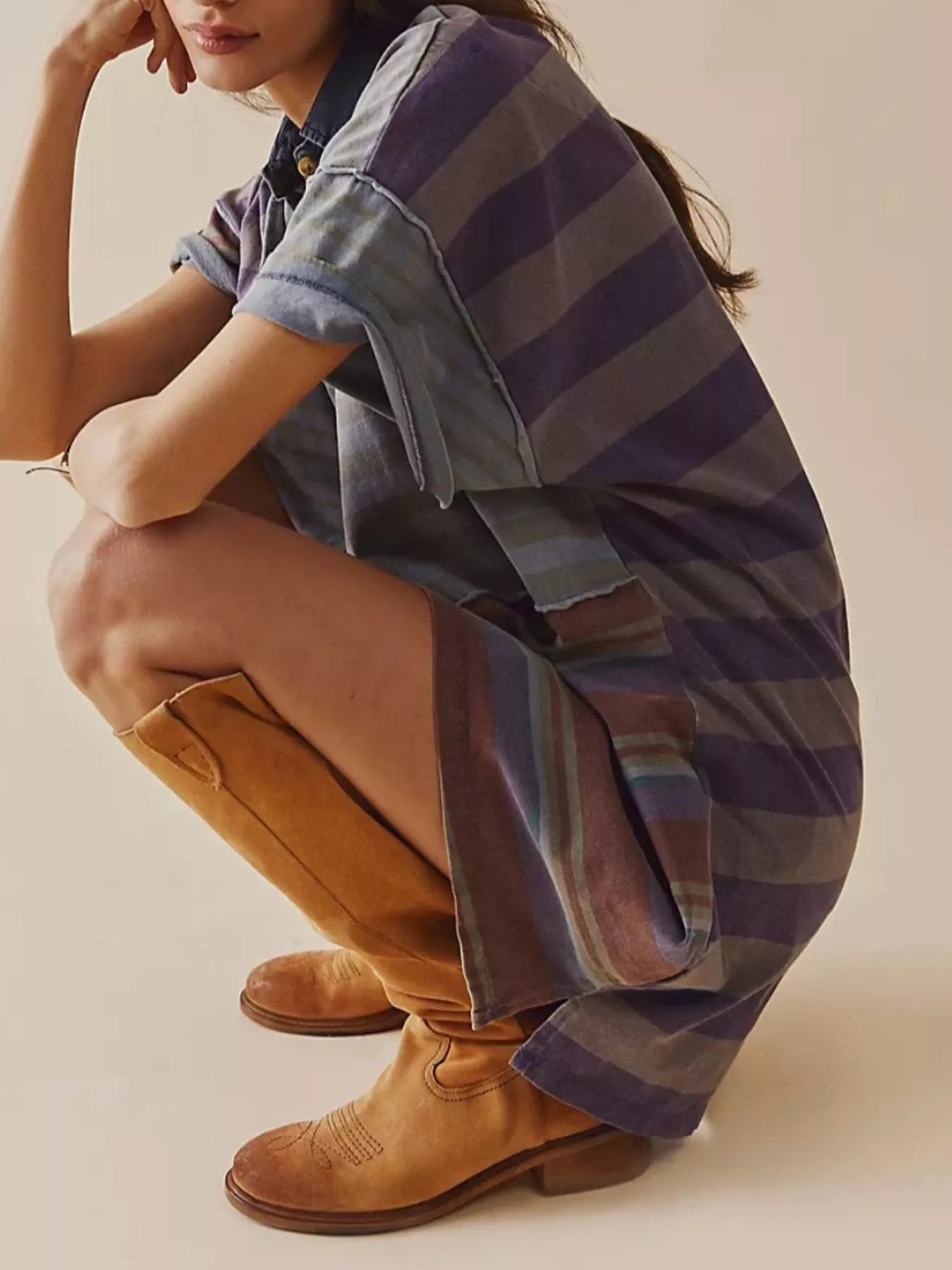 Striped Oversized Half Button Shirt Dress