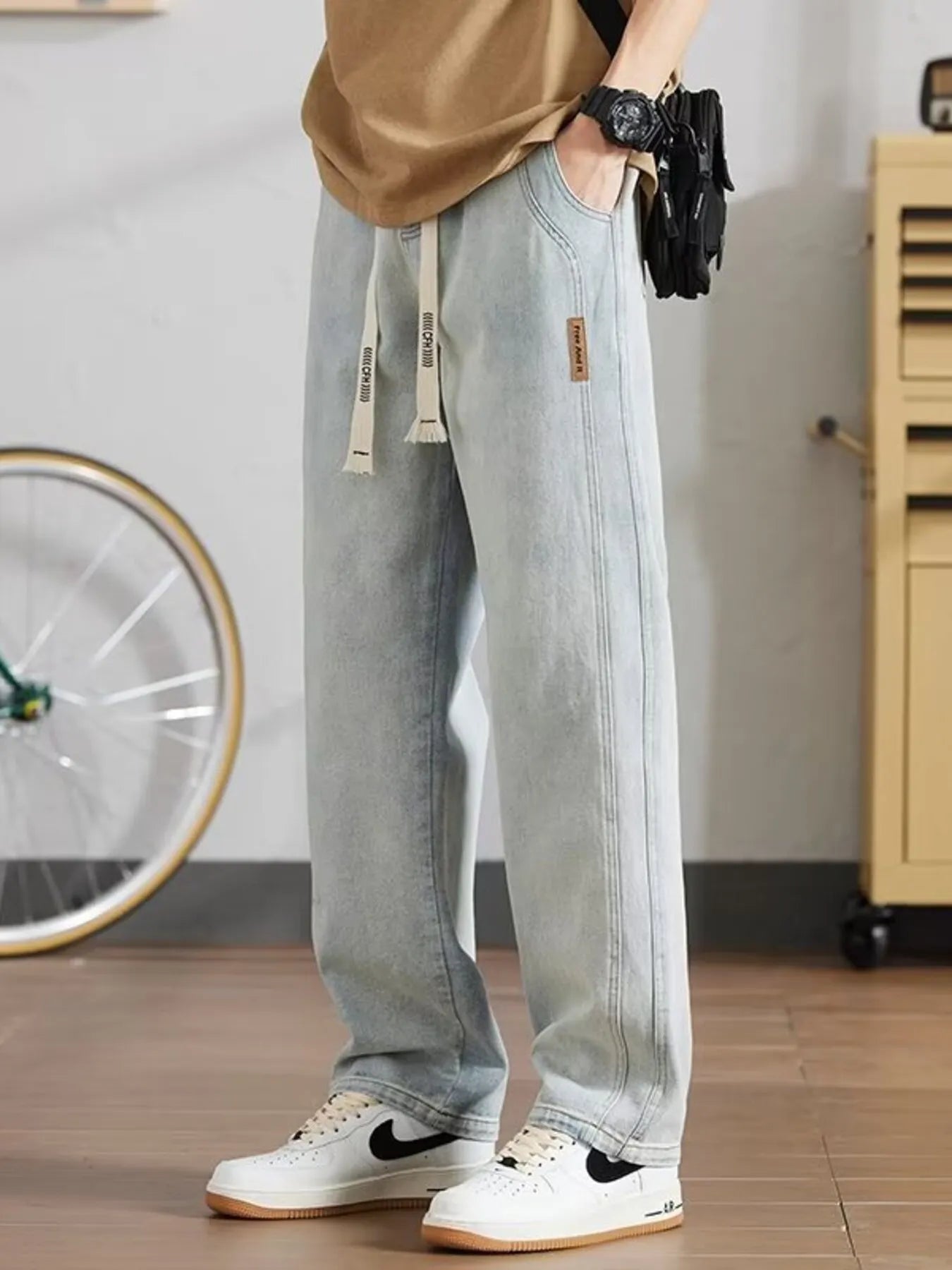 Men's Full Size Washed Relaxed Fit Straight Leg Jeans Plus Size