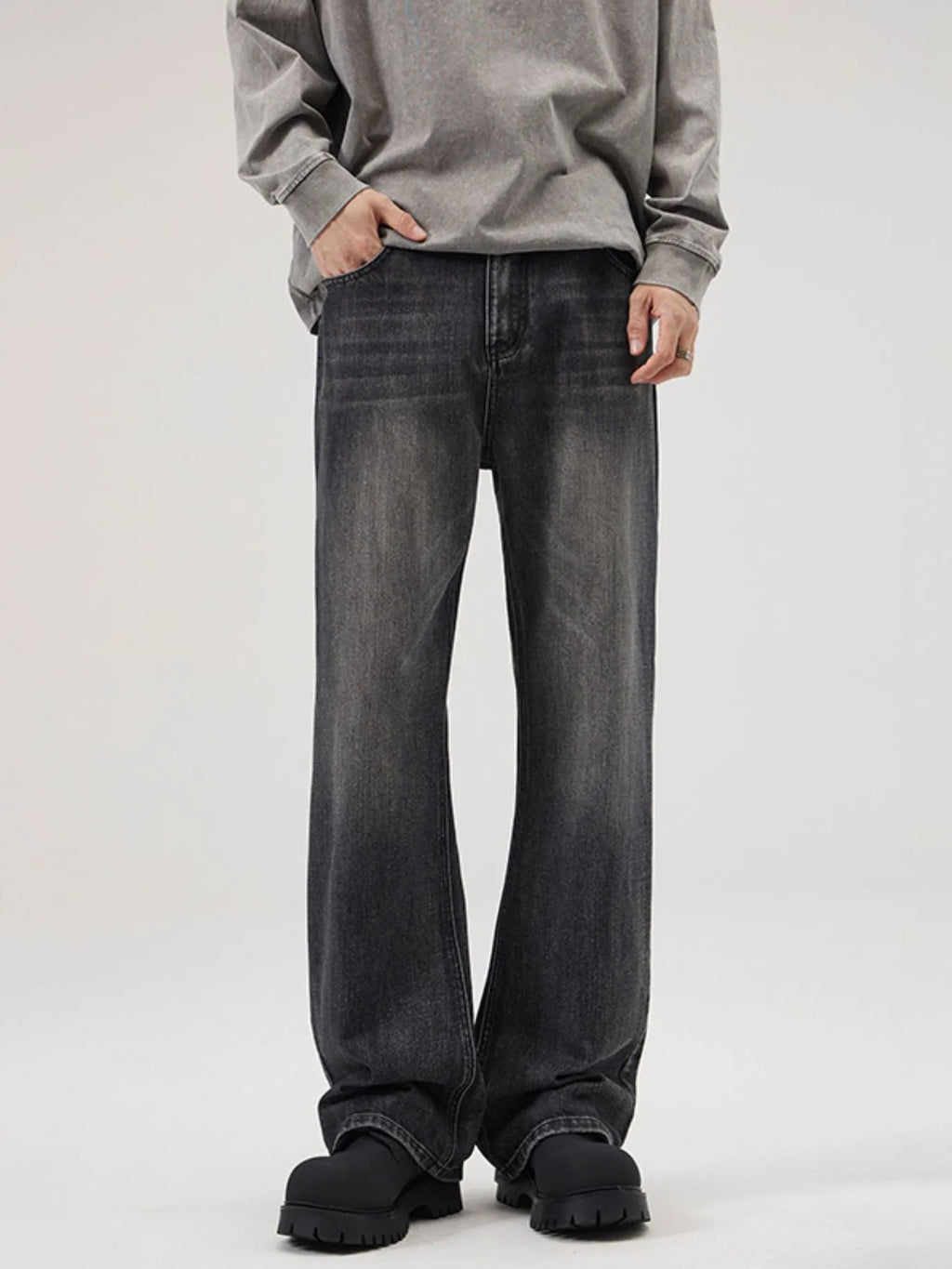 Men's Full Size Washed Straight Leg Jeans Plus Size