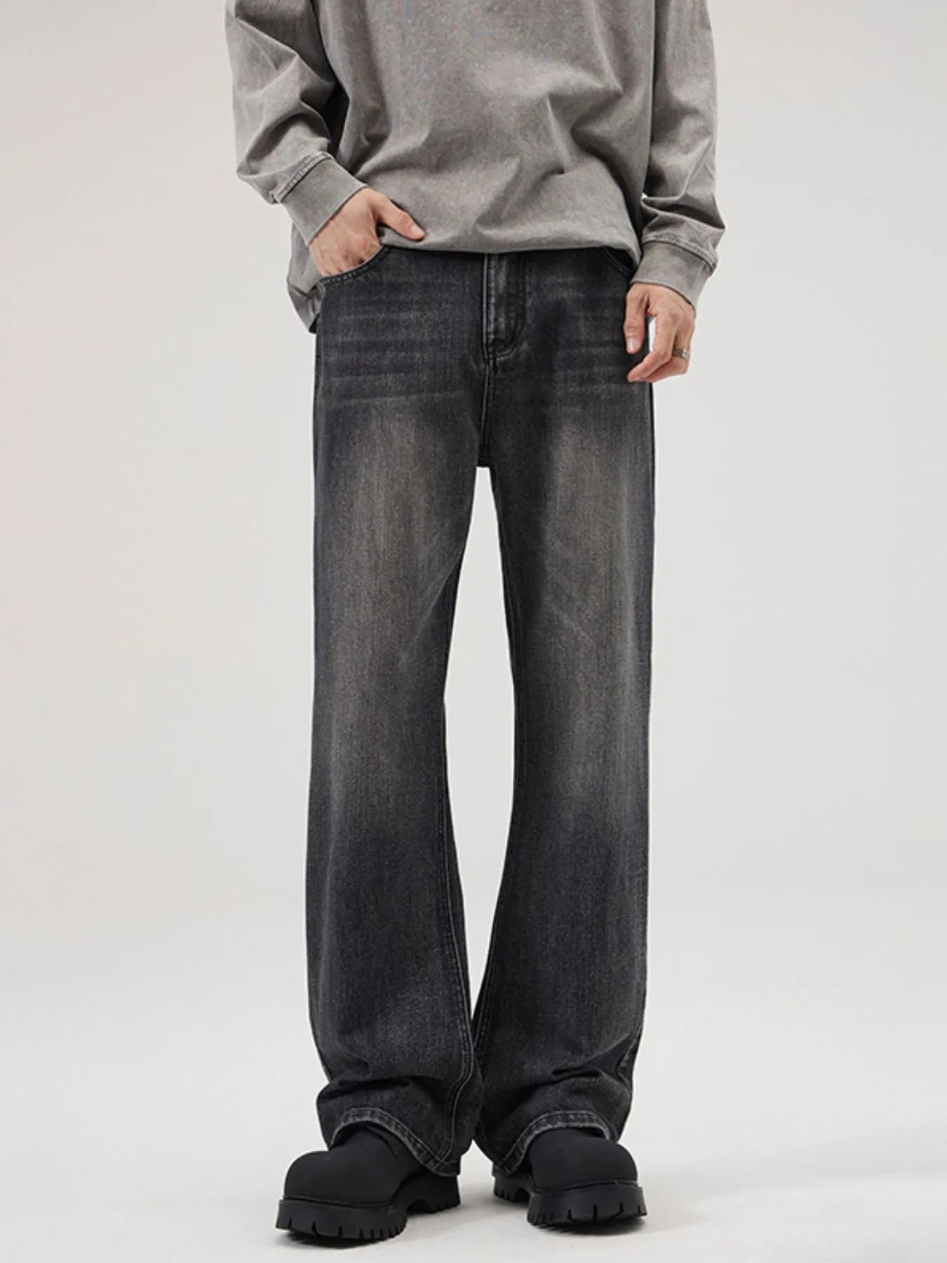 Men's Full Size Washed Straight Leg Jeans Plus Size
