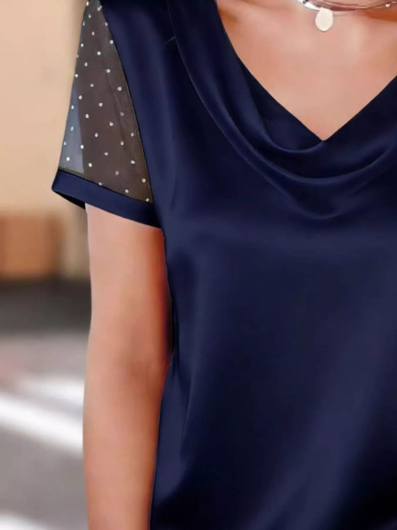 Cowl Neck Polka Dot Short Sleeve Top