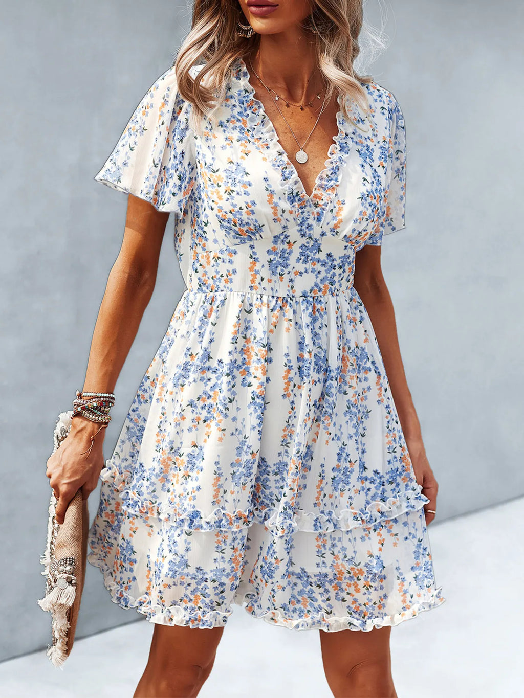 Floral Wrap Dress with Flutter Sleeves