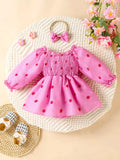 Children's Smocked Floral Print Baby Dress Set with Headband