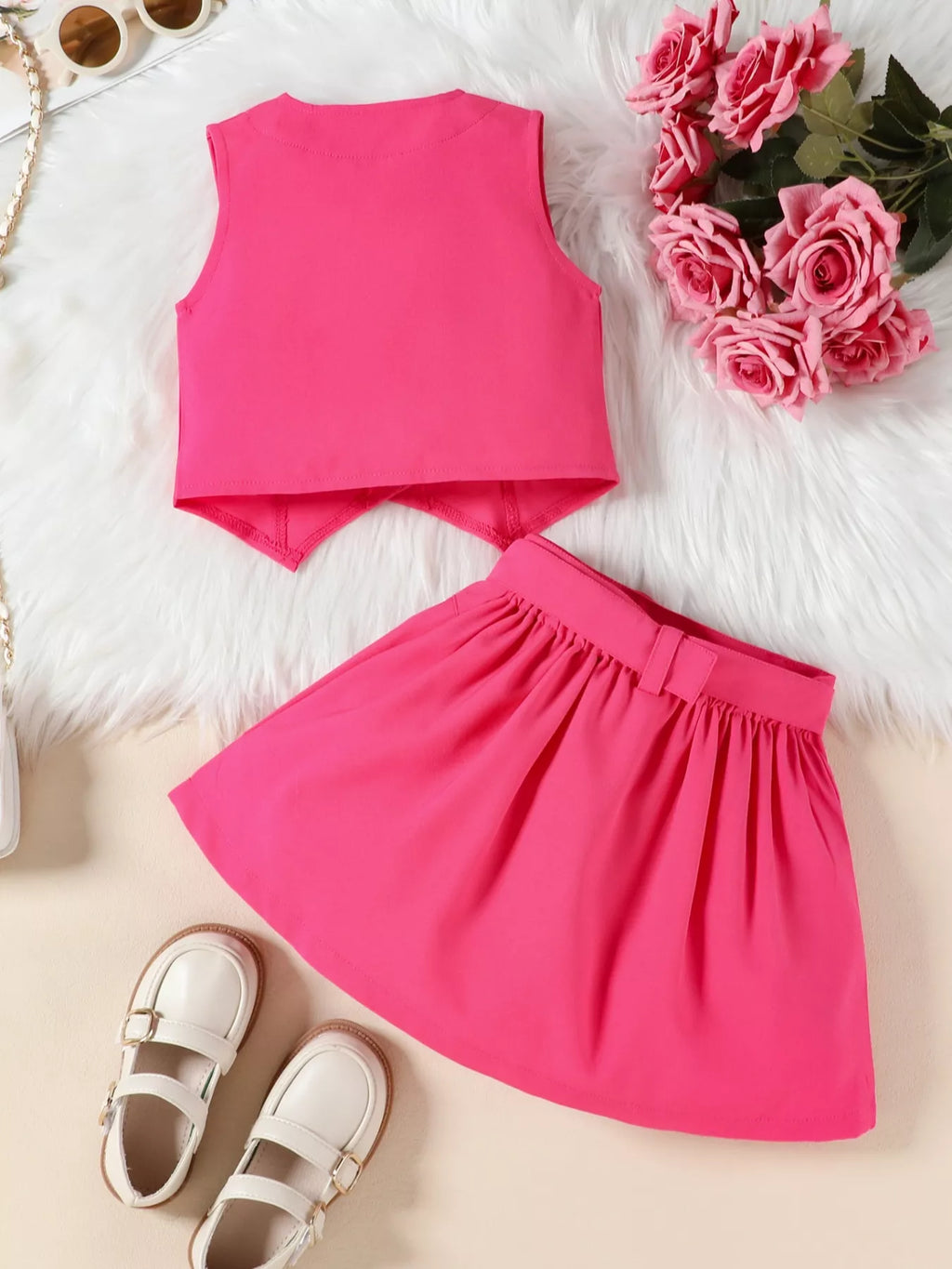 Children's Bowknot Vest & Pleated Skirt Set