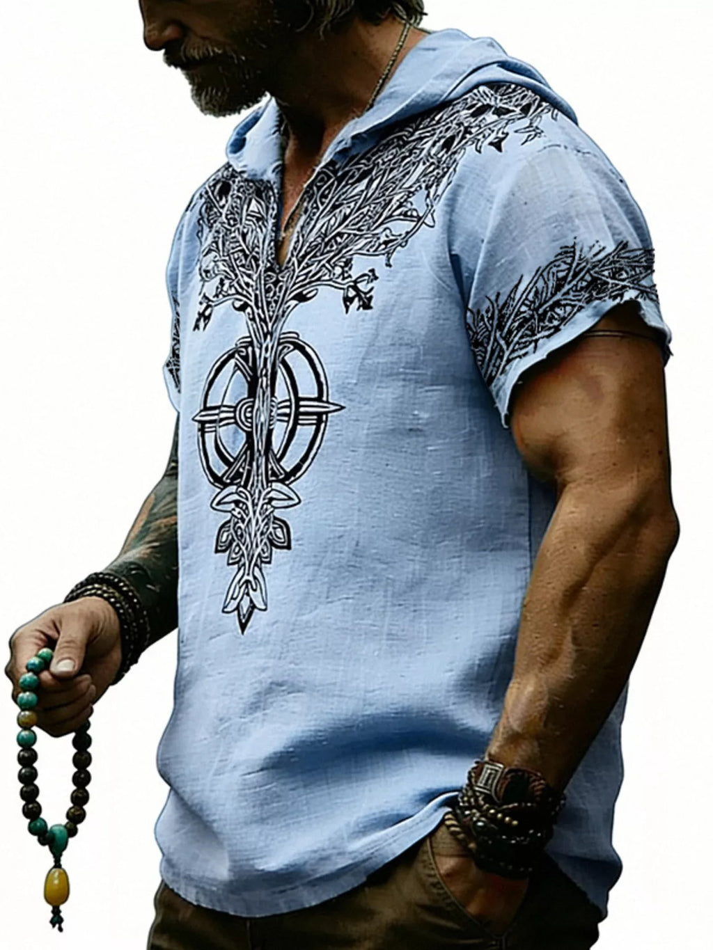 Men's Full Size Printed Hooded Short Sleeve Top Plus Size