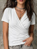 Full Size Surplice Short Sleeve T-Shirt Plus Size