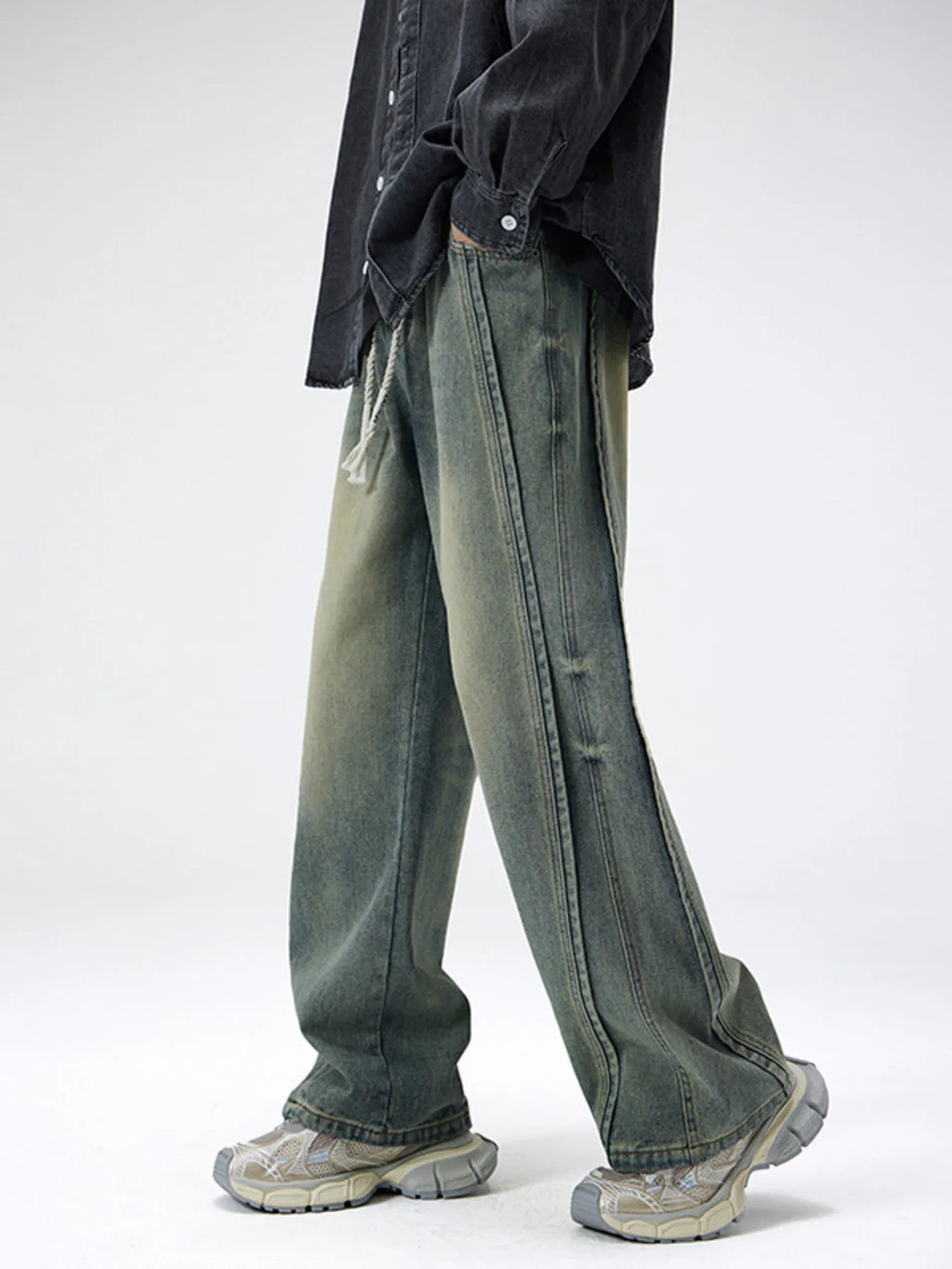 Men's Plus Size Drawstring Wide Leg Jeans