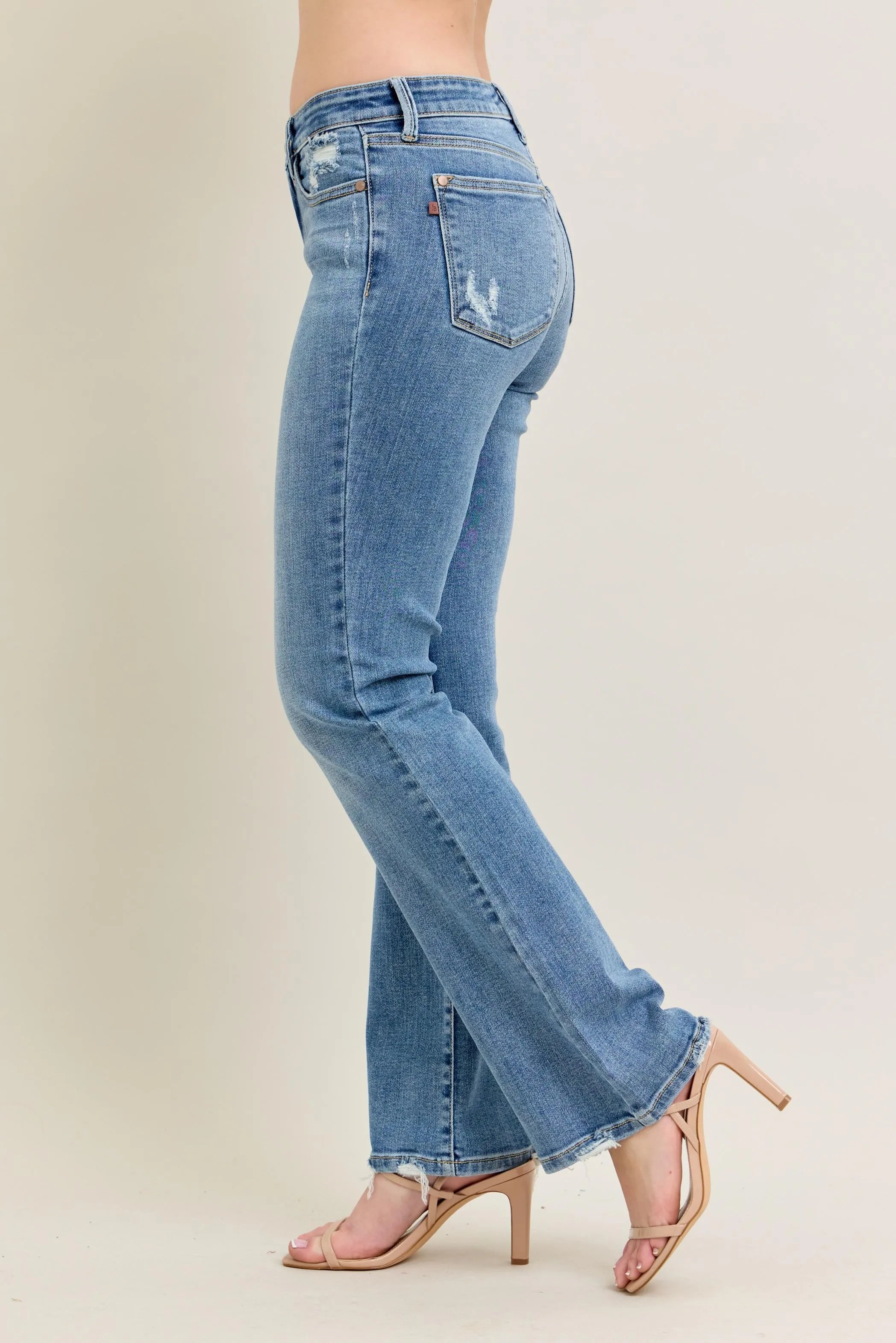 Judy Blue Full Size Mid Rise Wash Destroy Hem Bootcut Jeans Plus Size