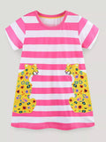 Children's Leopard Striped Short Sleeve Dress