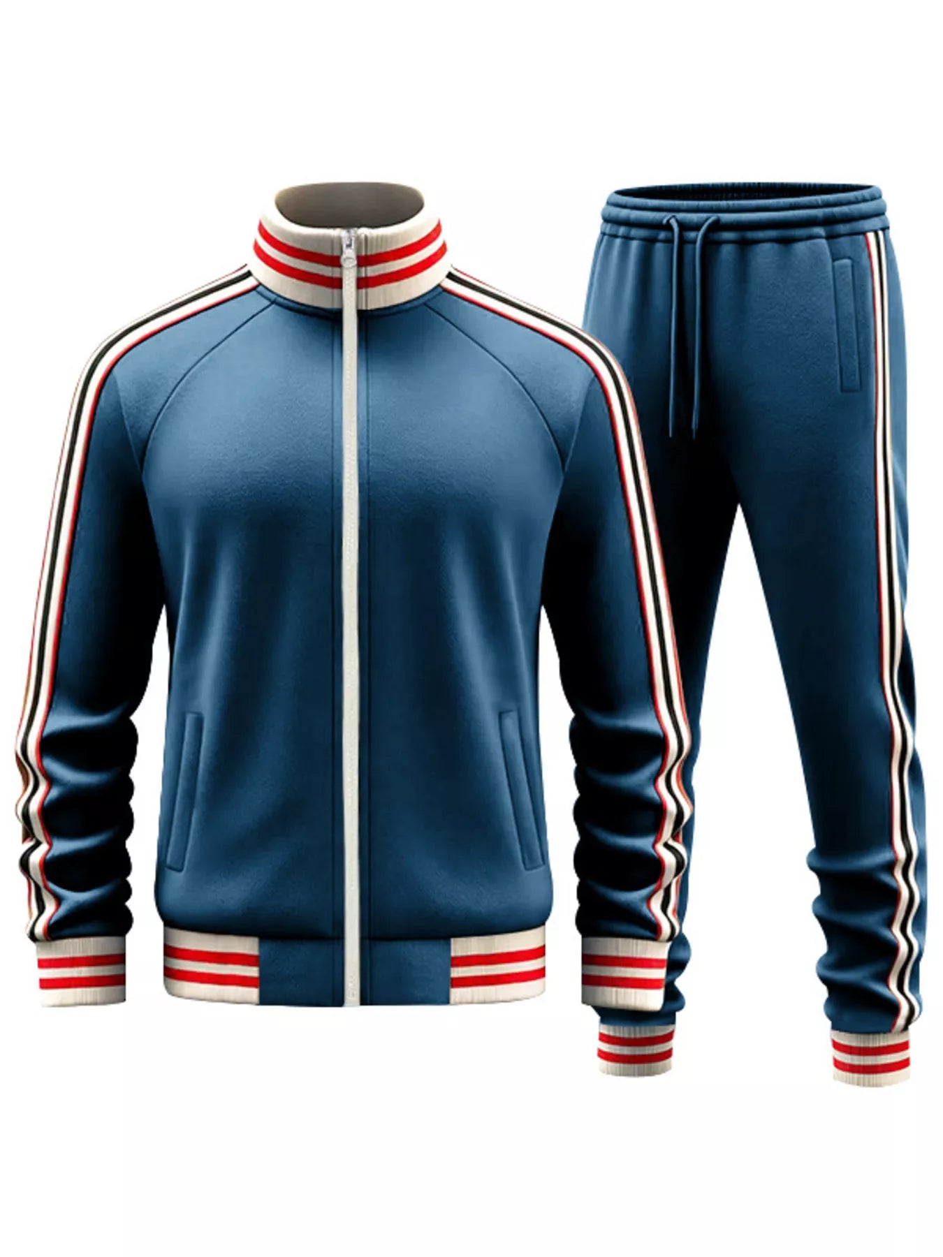 Men's Full Size Striped Zip Up Outerwear and Pants Plus Size