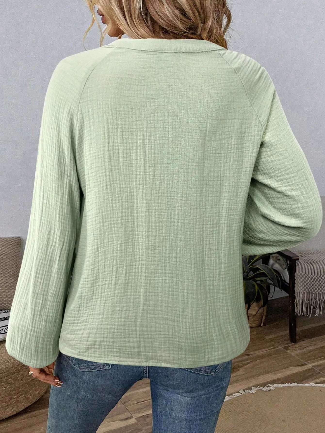 Paisley Notched Balloon Sleeve Blouse