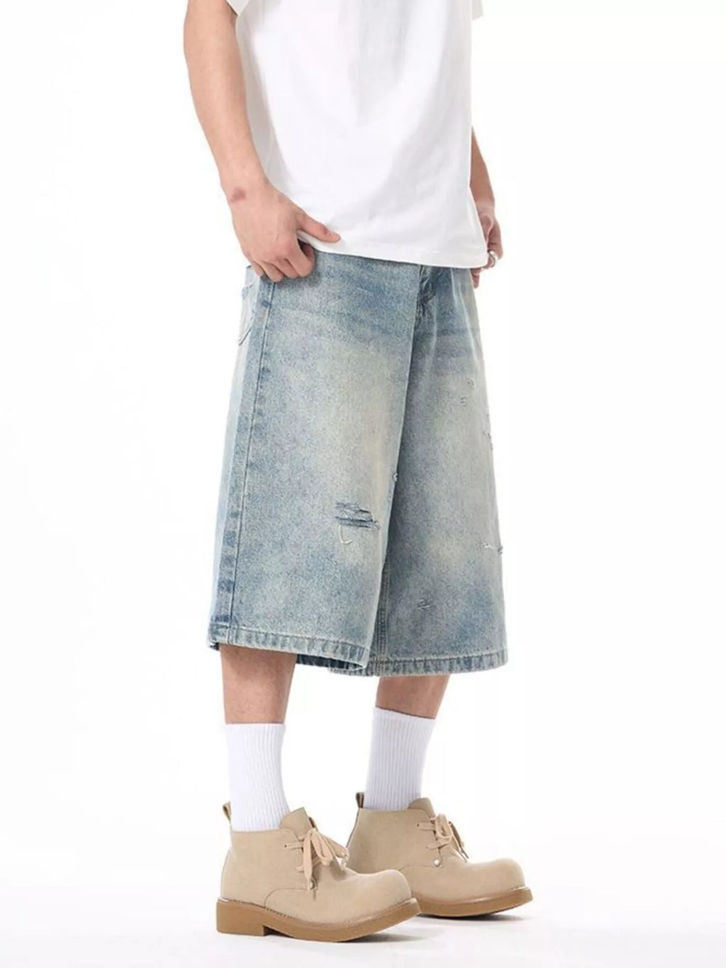 Men's Plus Size Distressed Washed Demin Shorts