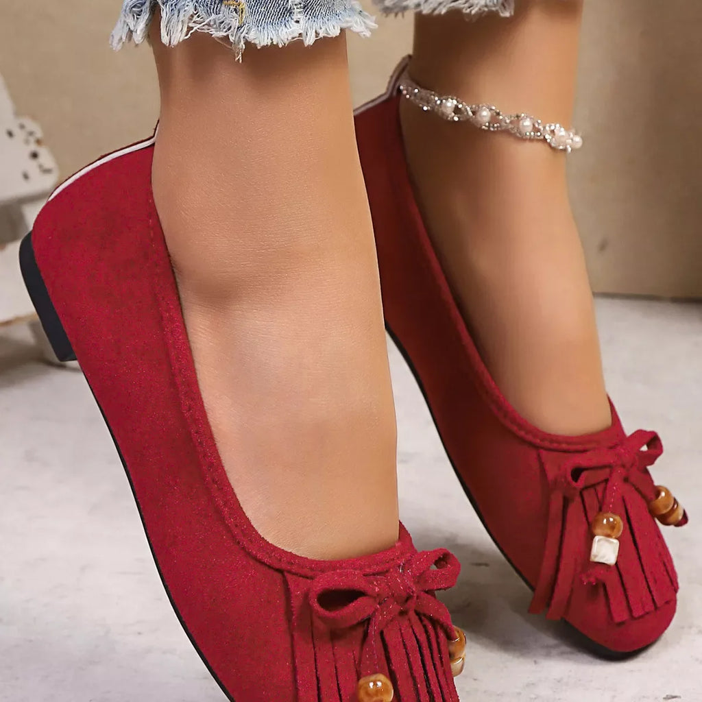 Suede Fringe Slip-Ons
