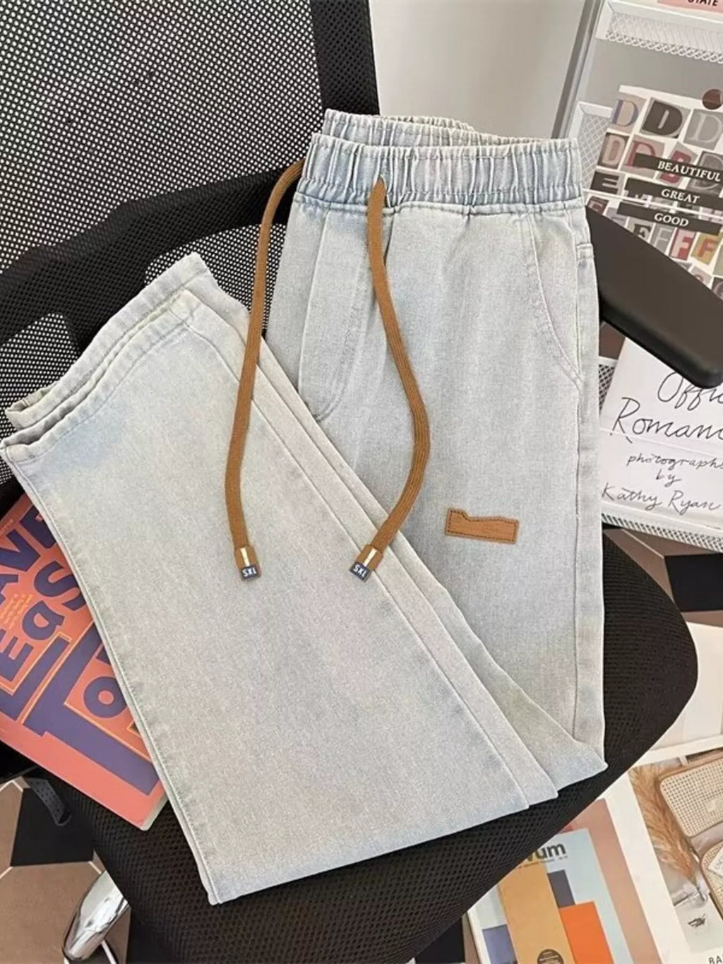 Men's Plus Size Drawstring Wide Leg Jeans