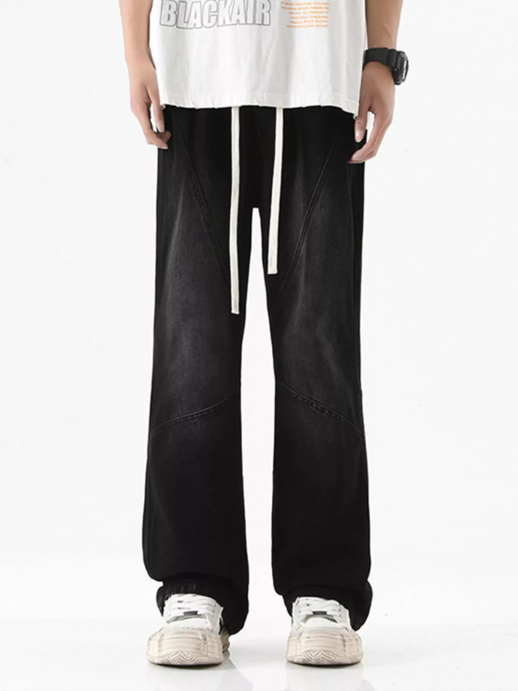 Men's Full Size Drawstring Wide Leg Jeans Plus Size