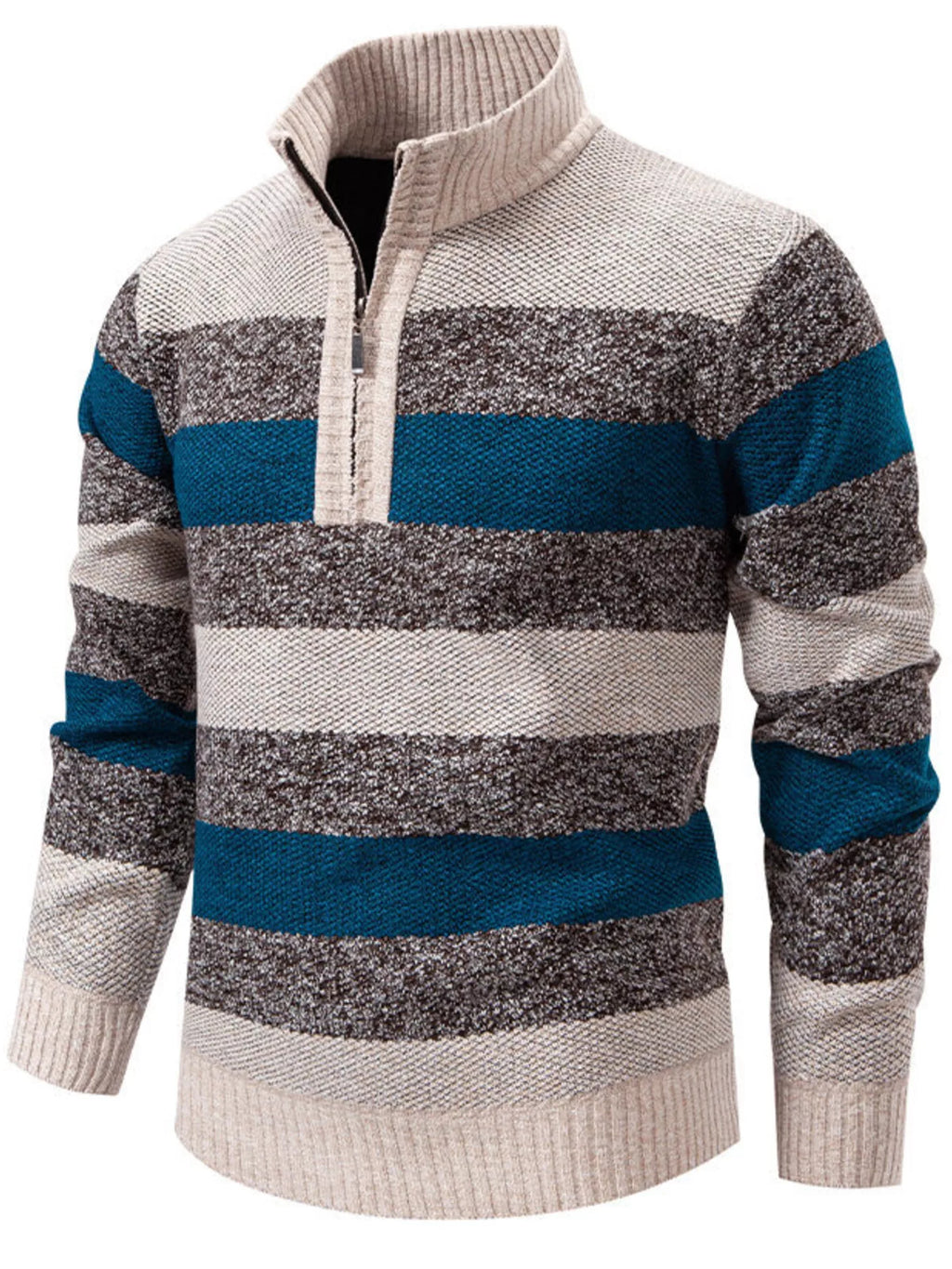 Men's Plus Size Striped Quarter-Zip Sweater
