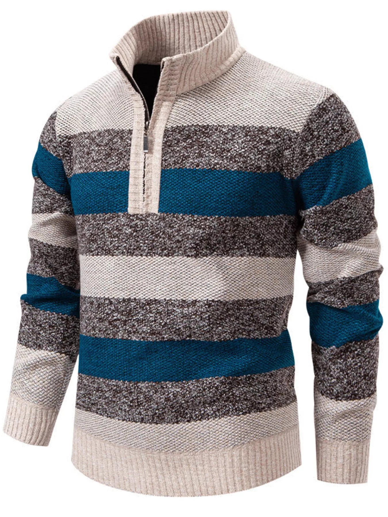 Men's Plus Size Striped Quarter-Zip Sweater