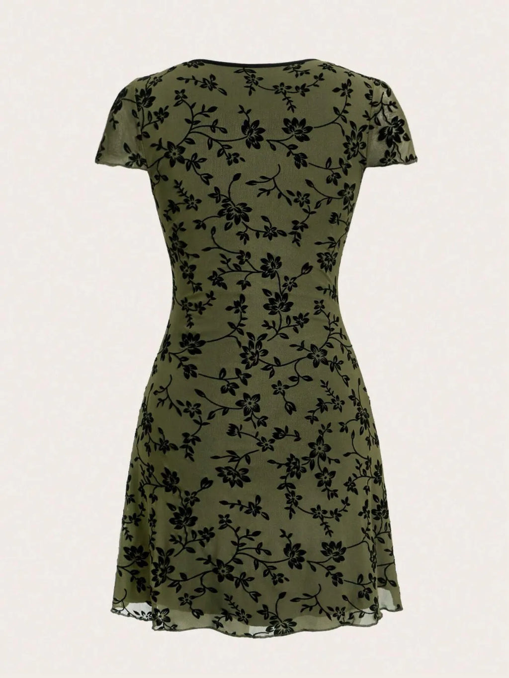 Printed V-Neck Short Sleeve Mini Dress
