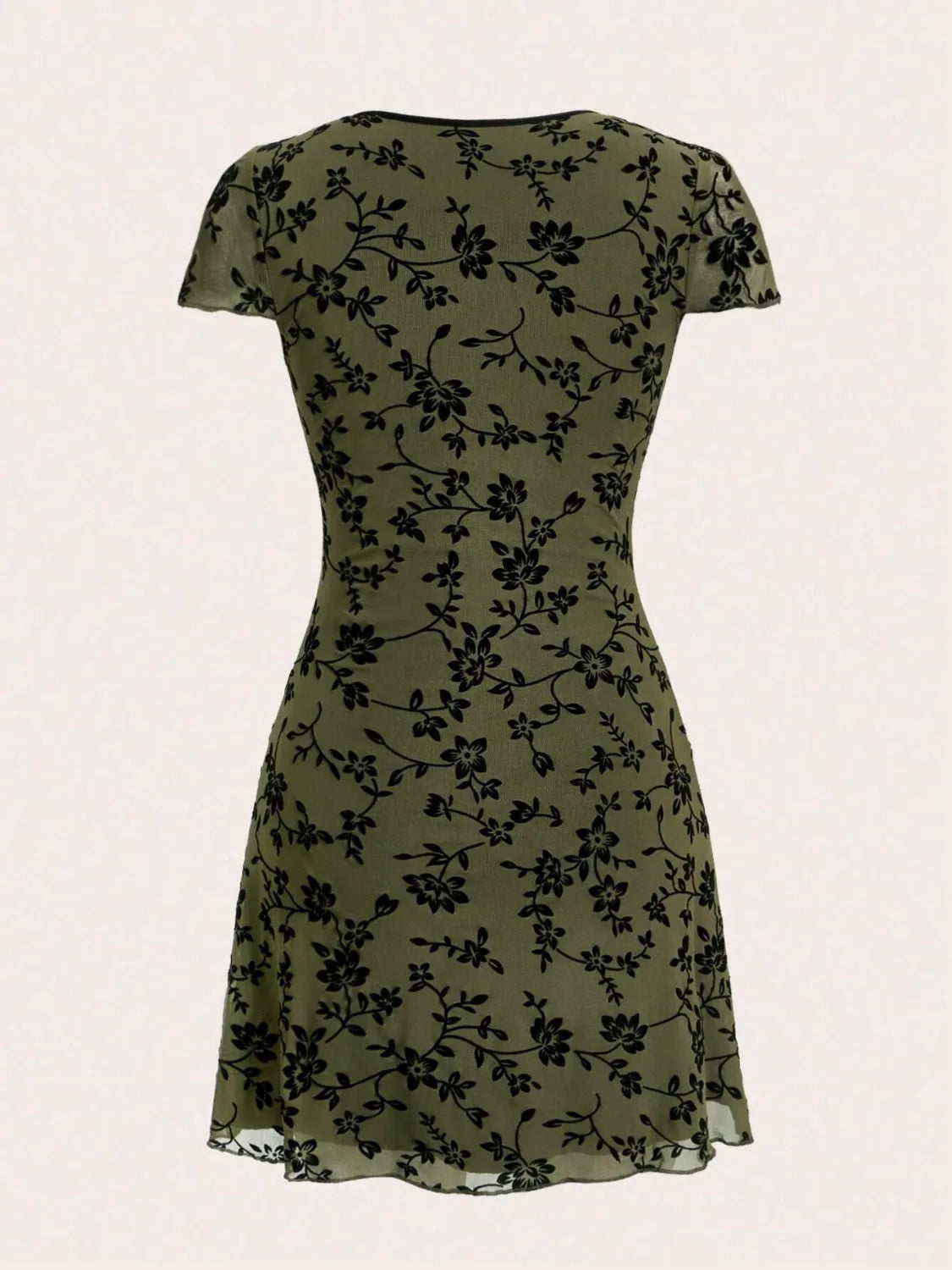Printed V-Neck Short Sleeve Mini Dress