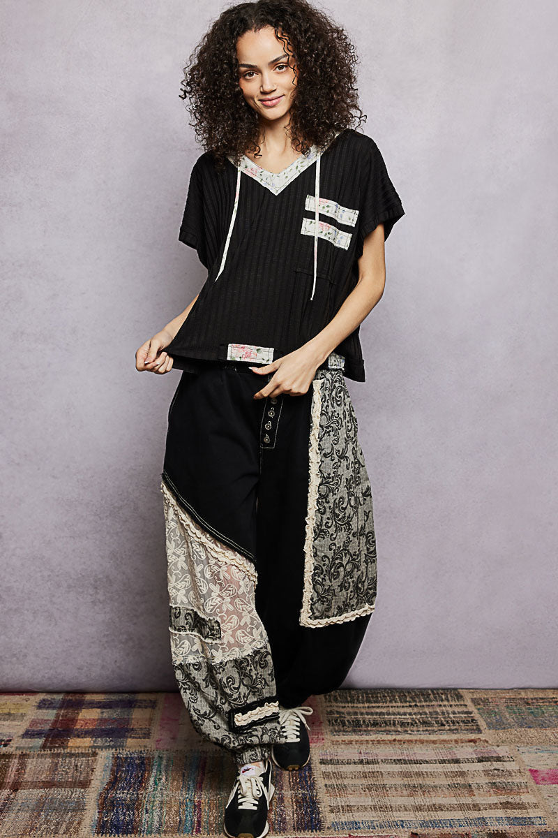 POL Short Sleeve Hooded Top with Back-Open Detail