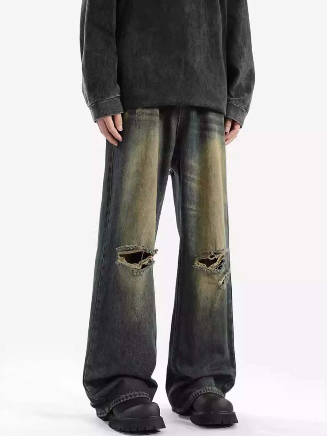 Men's Full Size Distressed Wide Leg Jeans Plus Size
