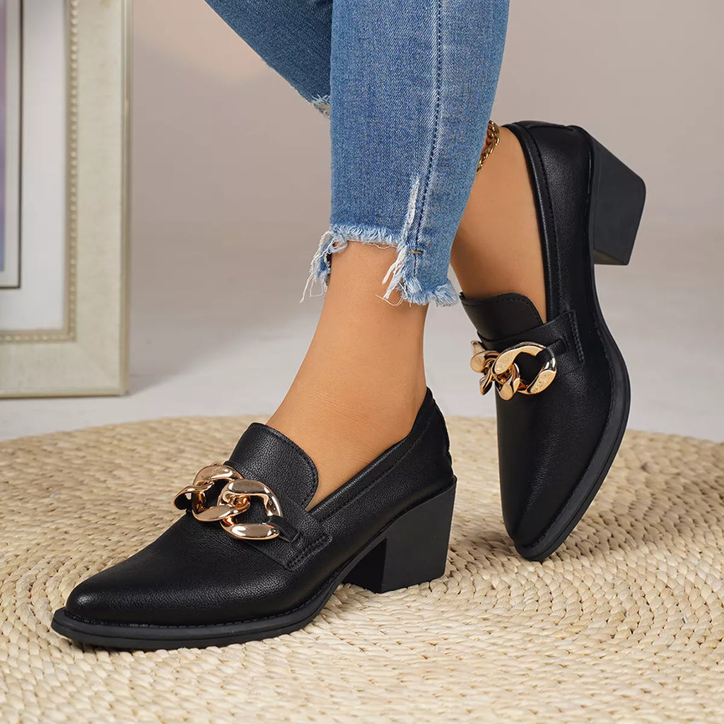 Point Toe Block Heels Loafers