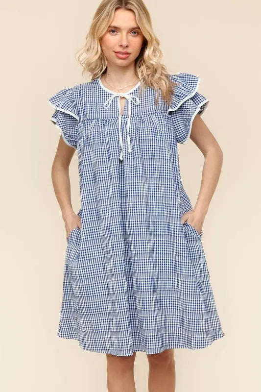 Haptics Double Ruffle Sleeve Dress with Side Pockets