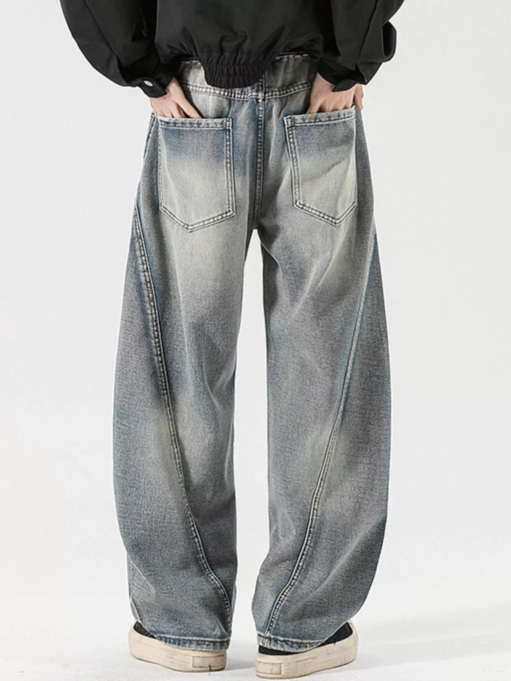 Men's Full Size Vintage Wash Wide Leg Jeans Plus Size