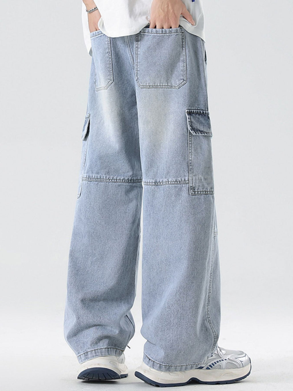 Men's Full Size Vintage Wash Wide Leg Jeans Plus Size