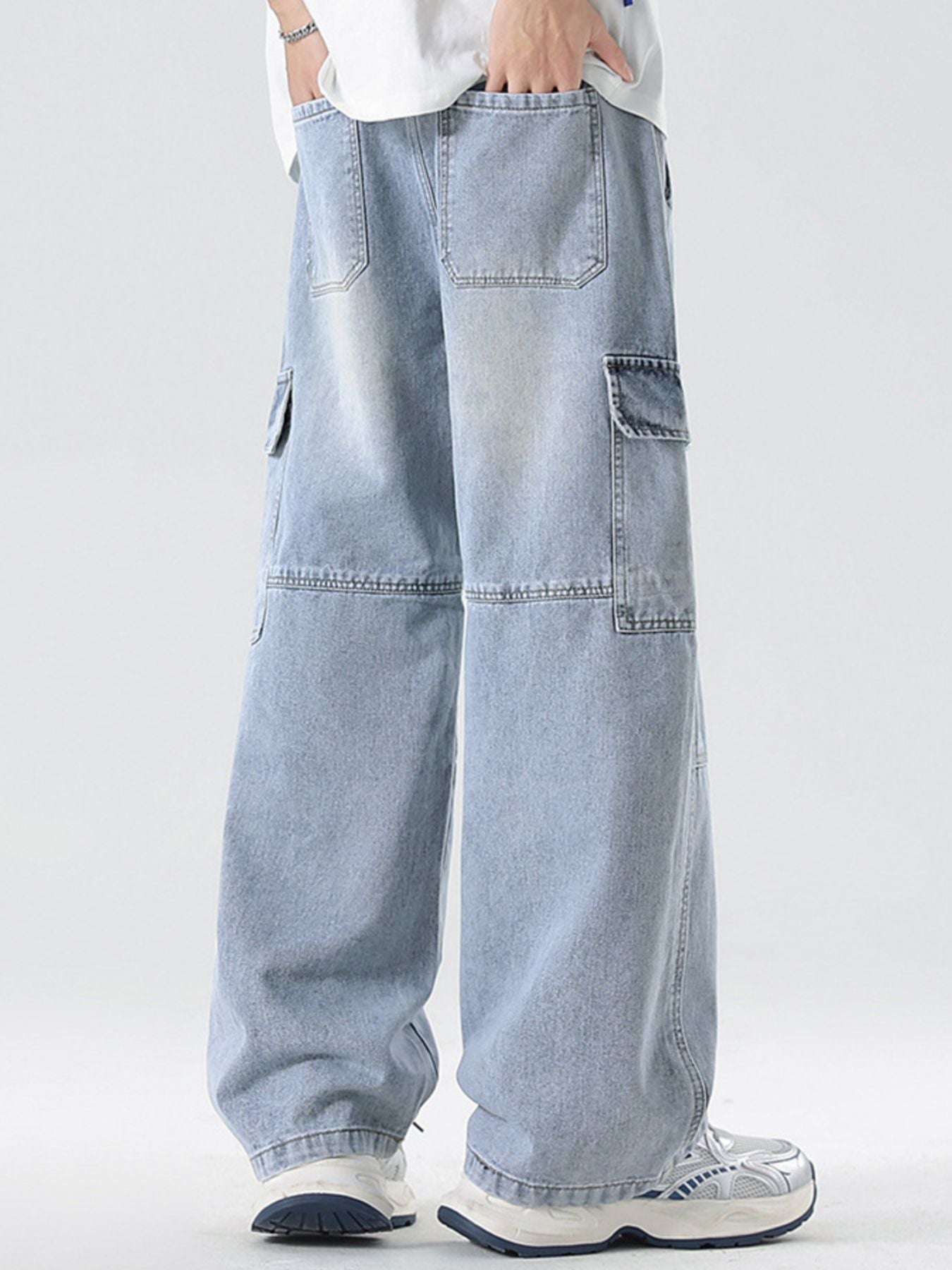 Men's Full Size Vintage Wash Wide Leg Jeans Plus Size