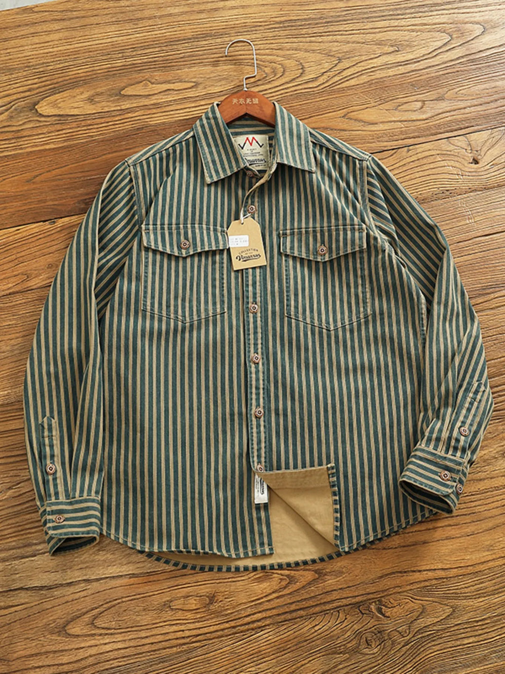 Men's Plus Size Striped Button Up Long Sleeve Shirt